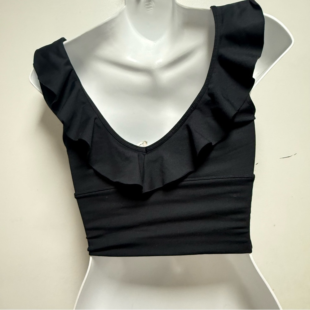 Free People Black Ruffled Crop Tank Top - Picture 5 of 8